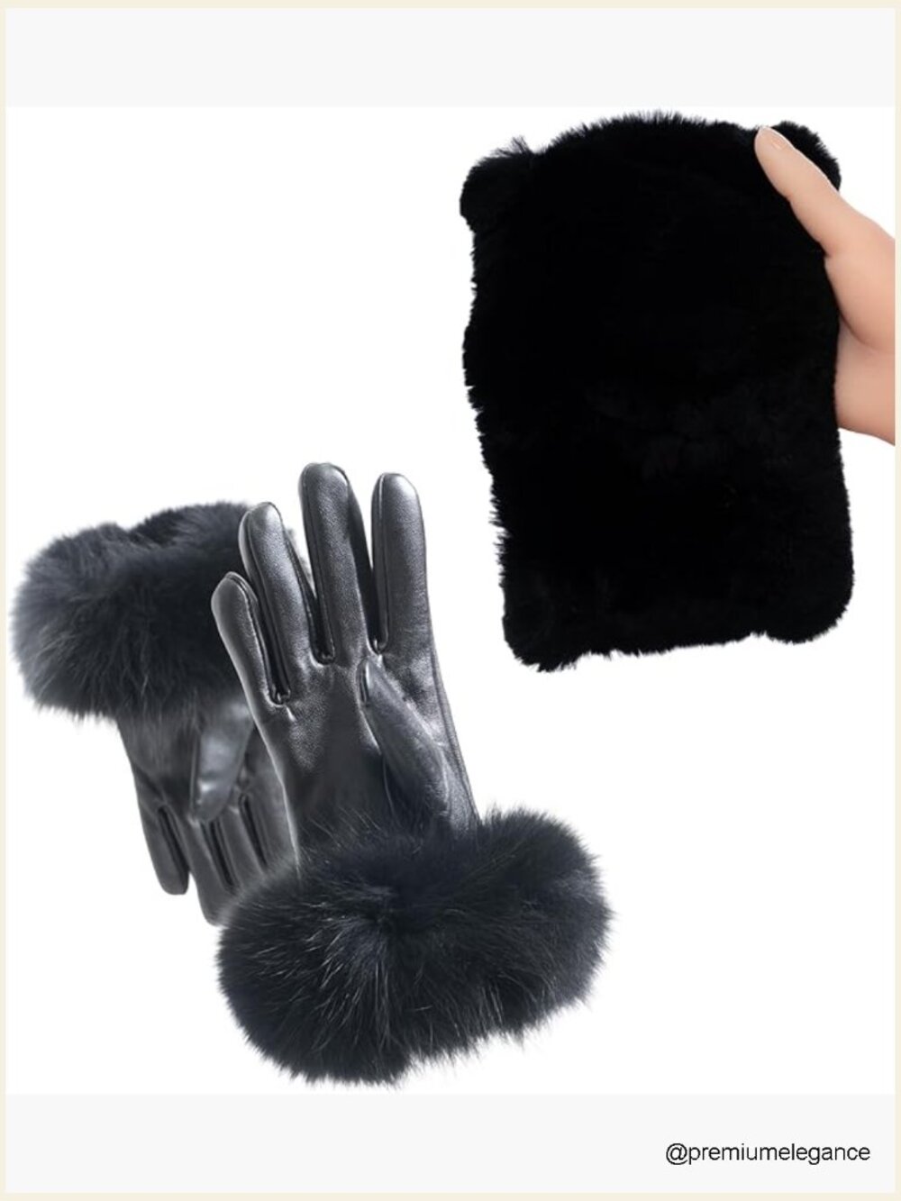 2-in-1 Real Fur Headband & Lambskin Leather Gloves Bundle Convertible Ear